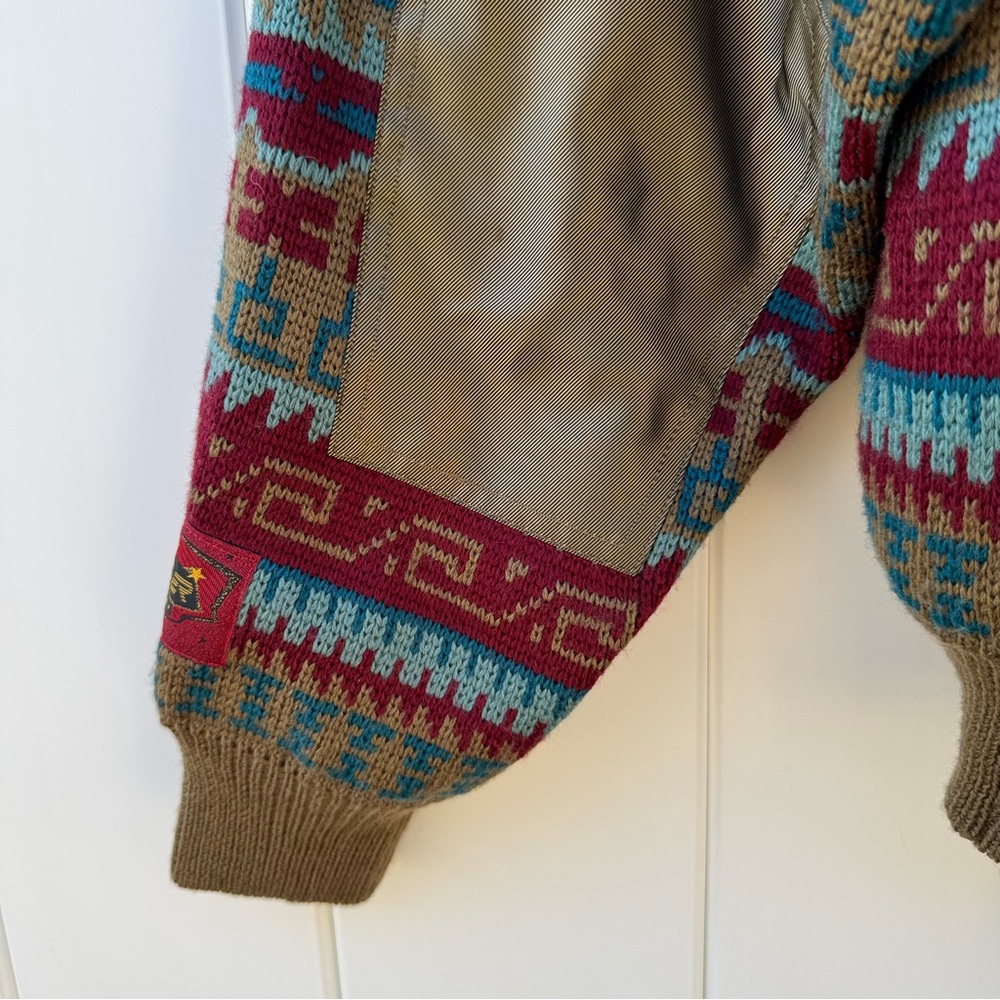 Vintage Spyder Wool Knit Ski Snow Sweater Jacket Full Zip Gold Metallic Large - Picture 11 of 12